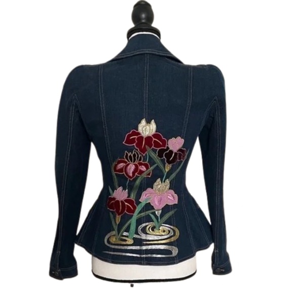 CHRISTIAN DIOR BOUTIQUE Embroidered Heart Pocket Denim Jacket - Picture 1 of 16